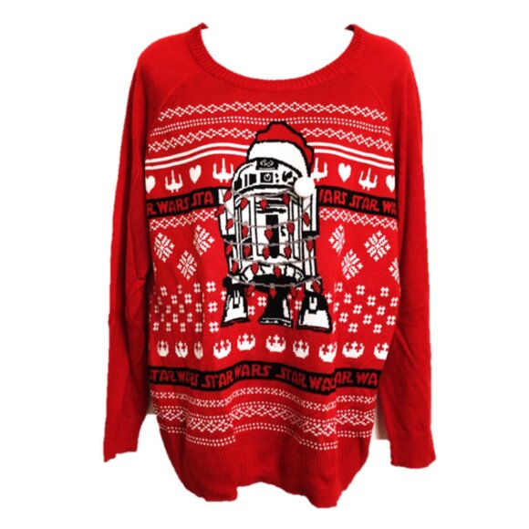 Women’s Star Wars R2D2 Cardigan, Red Pullover Ugly Christmas Sweater, Large - Picture 1 of 15